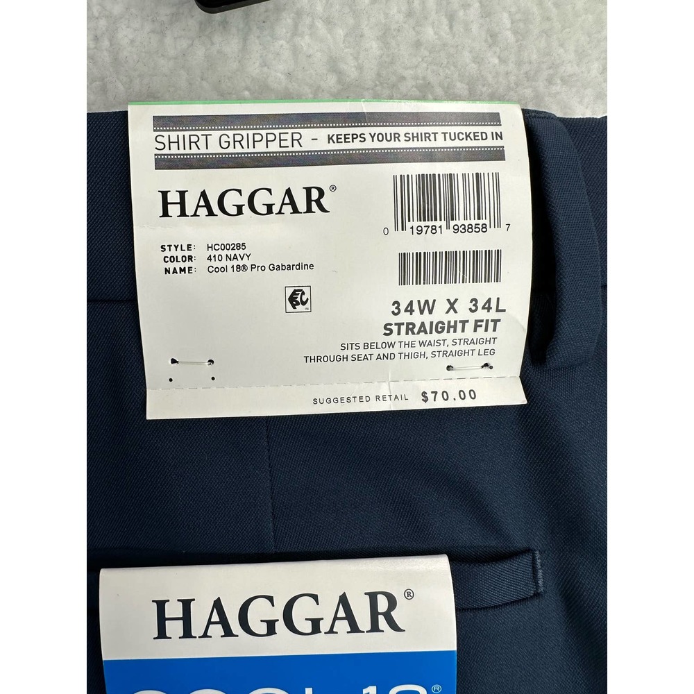 HAGGAR Men's Cool 18 PRO Blue Stretch Straight Fit Flat Front Dress Pants 34x34 - Picture 10 of 10